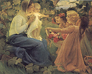 presenting flowers to the infant