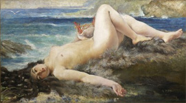 Reclining nude on rock - Adolphe La Lyre